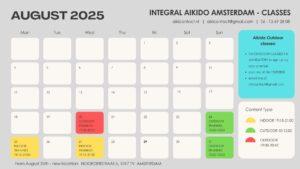 Aikido schedule classes lessen Amsterdam AikiContact August Augustus 2025